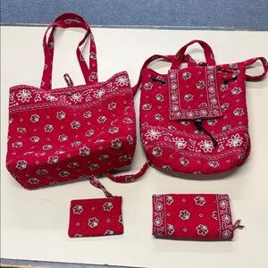 Vera Bradley Red Bandana Tote & Backpack Set
